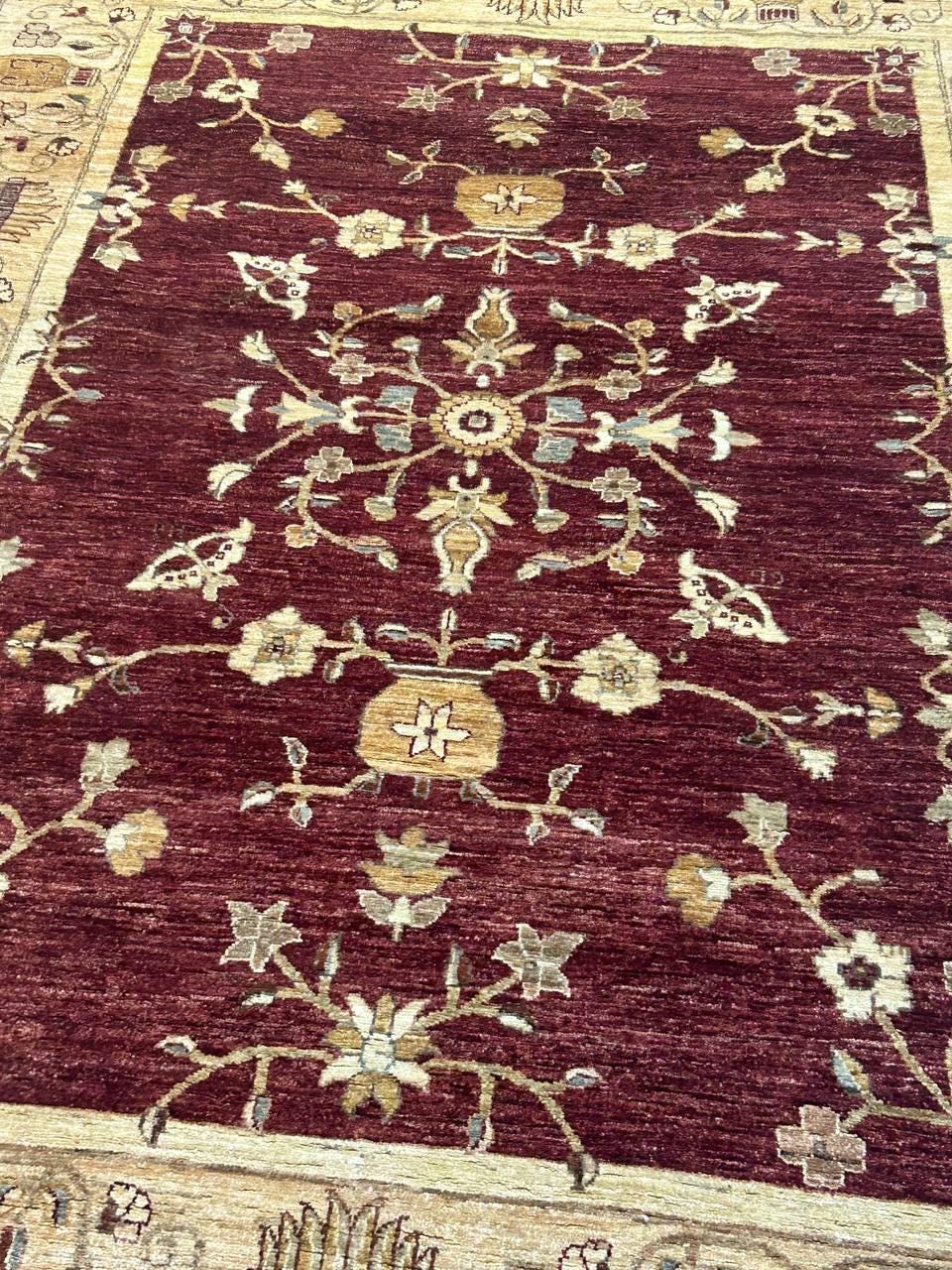 Red Afghan Rug 5x8 ft – Handmade Wool Vintage Area Rug, One of a Kind Oriental Carpet, Small Living Room Rug