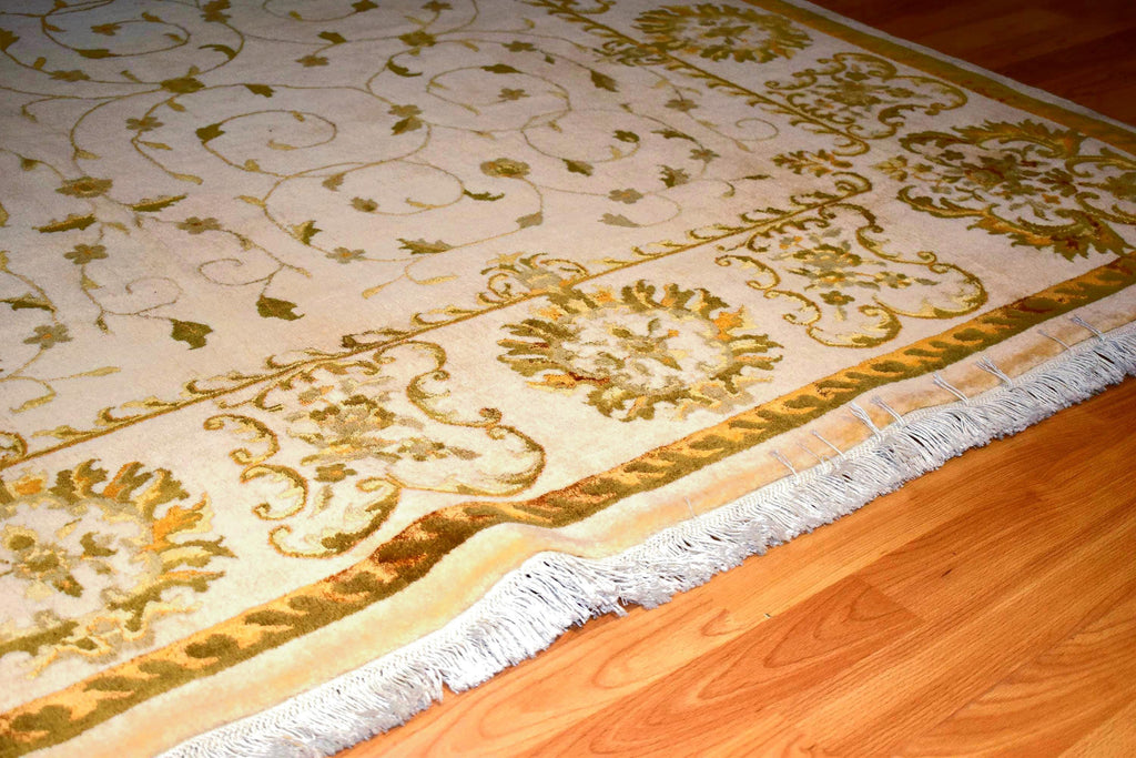 Hand Knotted Wool Silk Rug 6.5x10 – Luxury Floral Oriental Area Rug, Large Living Room Carpet, Handmade, Free Express Shipping USA