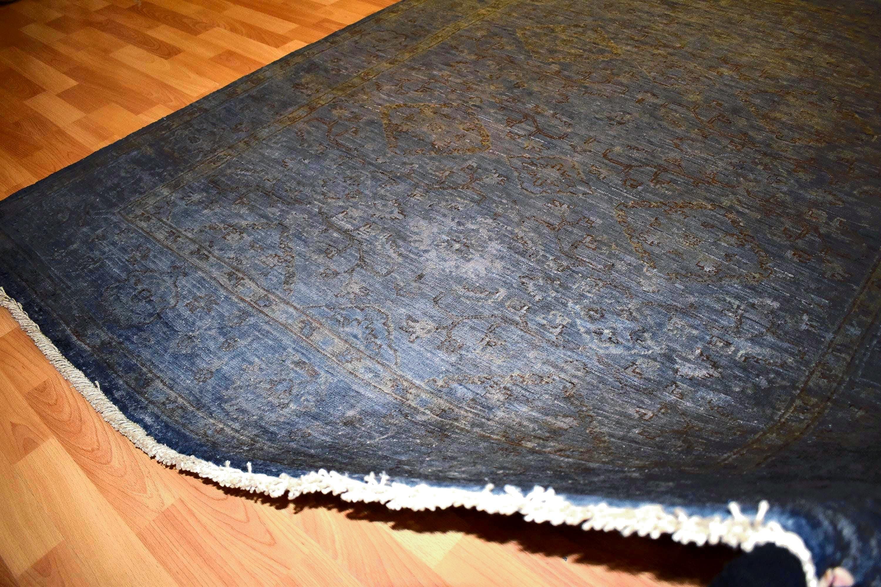 Handwoven Overdyed Afghan Wool Rug 6.5x5 ft Navy Blue Vintage Oriental Rug Distressed Tribal Area Rug Boho Living Room Carpet