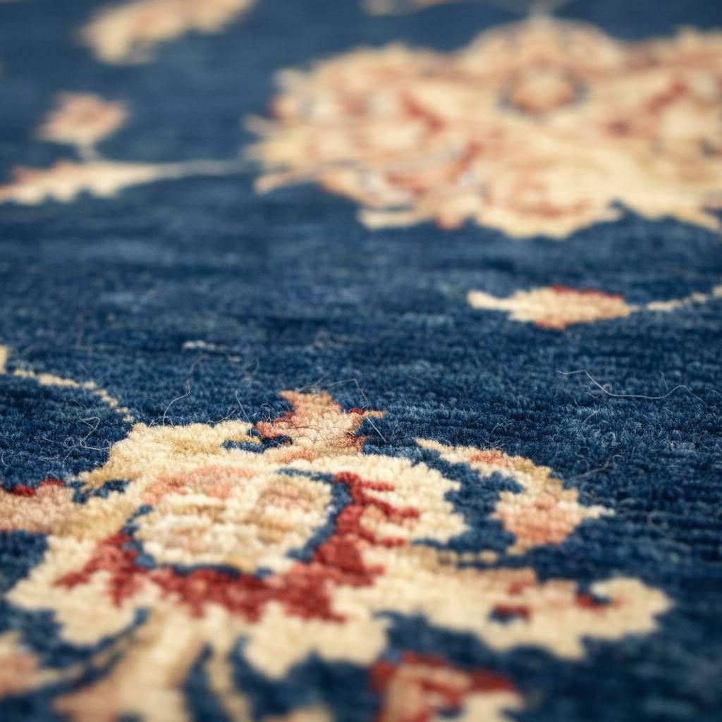 One of a Kind Handwoven Afghan Wool Rug 8x6 ft Navy Blue Floral Oriental Rug Vintage Style Traditional Living Room Area Rug OOAK