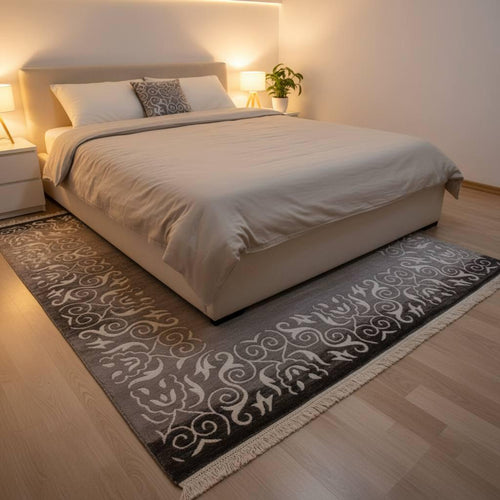Black Gray Modern Area Rug Indian Hand Woven Rug Viscose Bamboo Silk Rug Luxury Living Room Rug Decorative Border Bedroom Rug