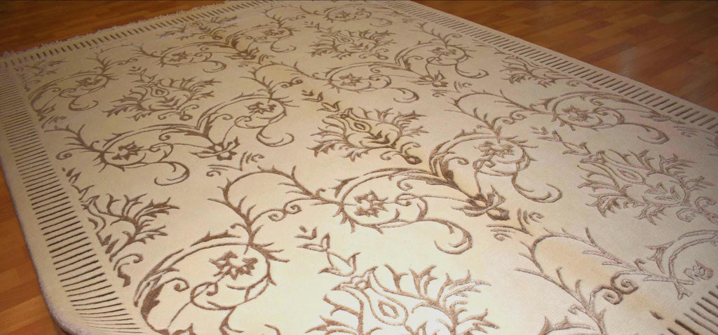 Hand Knotted Wool Silk Rug 6.5x10 – Luxury Floral Area Rug, Handmade Oriental Carpet, Large Living Room Rug, Free Express Shipping USA
