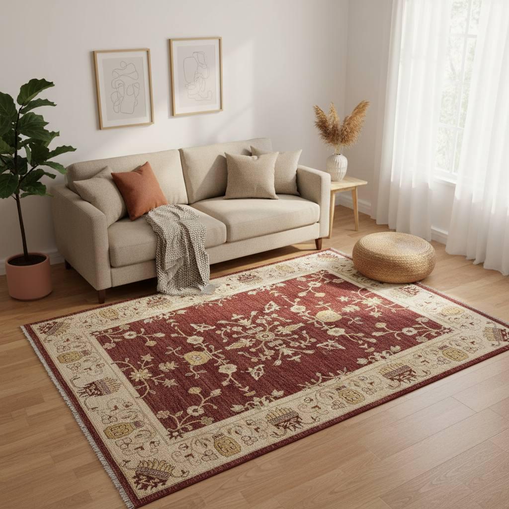 Handmade Vintage Oushak Rug, Turkish Anatolian Wool Carpet, Traditional Red Area Rug, One of a Kind Oriental Rug, 5.57x7.87 ft Unique Piece