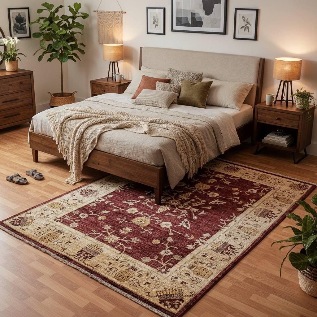 Handmade Vintage Oushak Rug, Turkish Anatolian Wool Carpet, Traditional Red Area Rug, One of a Kind Oriental Rug, 5.57x7.87 ft Unique Piece