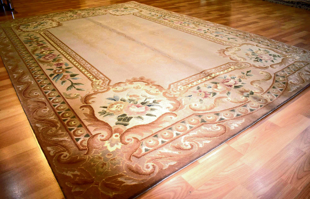 Handwoven Chinese Wool Rug 5.57x7.87 ft Floral Oriental Area Rug Beige Traditional European Living Room Carpet One of a Kind