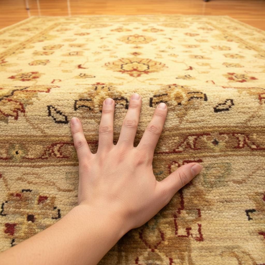 Handwoven Afghan Wool Area Rug 4.6x6.6 ft One of a Kind Vintage Oriental Rug Cream Beige Tribal Oushak Style Boho Living Room Carpet