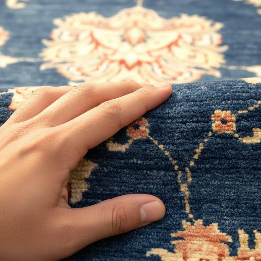 One of a Kind Handwoven Afghan Wool Rug 8x6 ft Navy Blue Floral Oriental Rug Vintage Style Traditional Living Room Area Rug OOAK