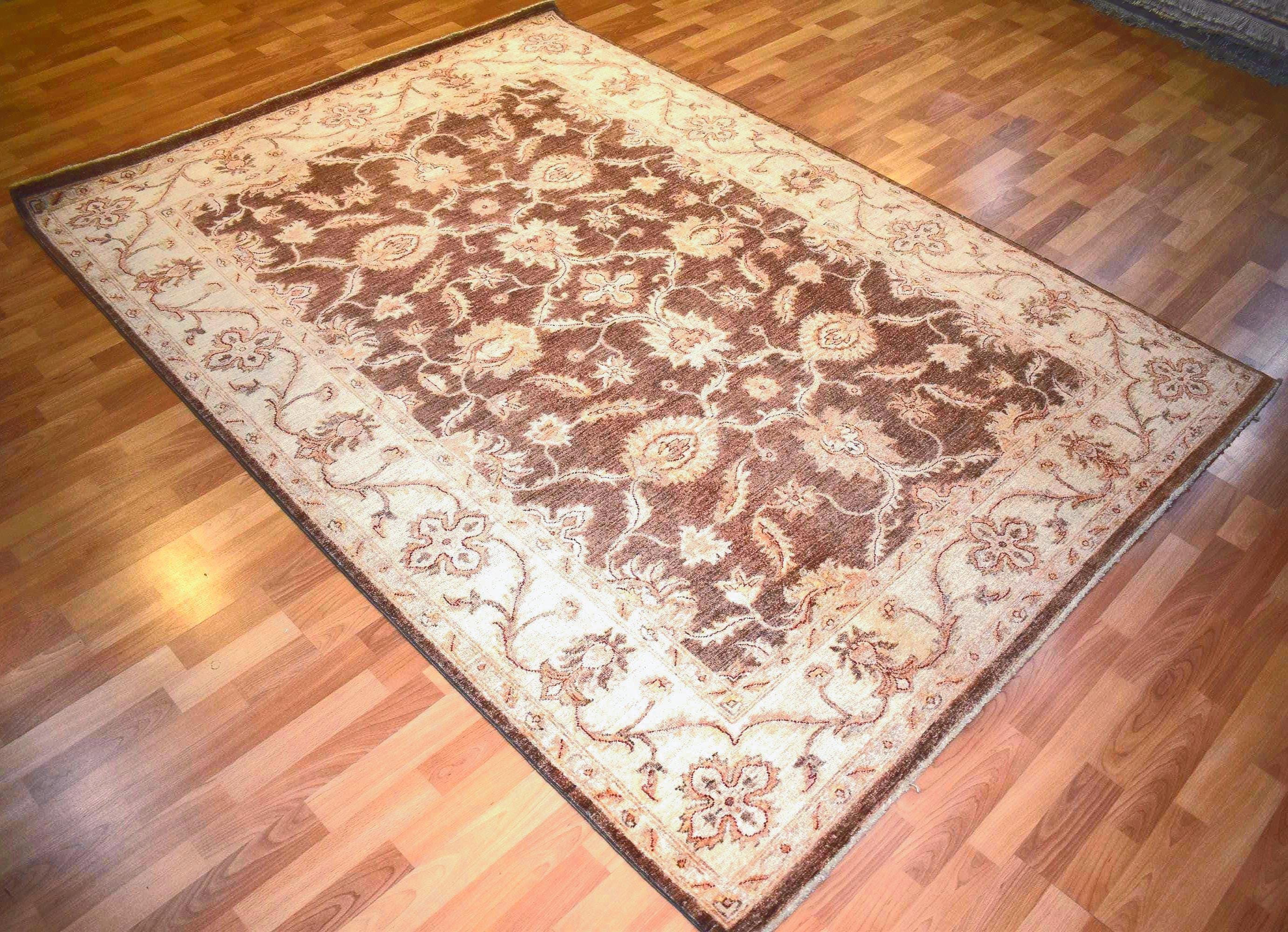 One of a Kind Handwoven Afghan Wool Rug 8x6 Ft Brown Tribal Oriental Carpet Traditional Vintage Area Rug Living Room Decor