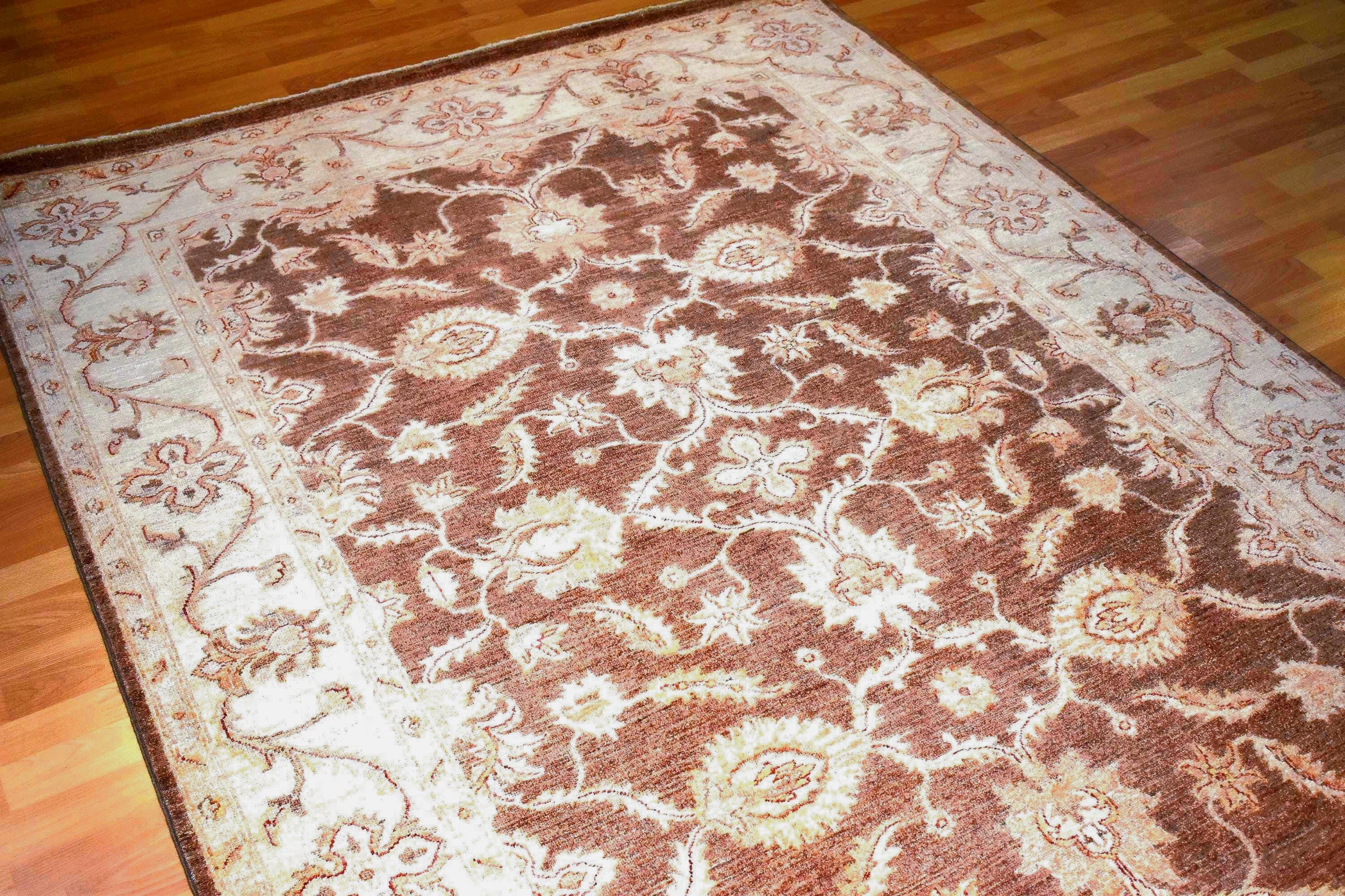 One of a Kind Handwoven Afghan Wool Rug 8x6 Ft Brown Tribal Oriental Carpet Traditional Vintage Area Rug Living Room Decor
