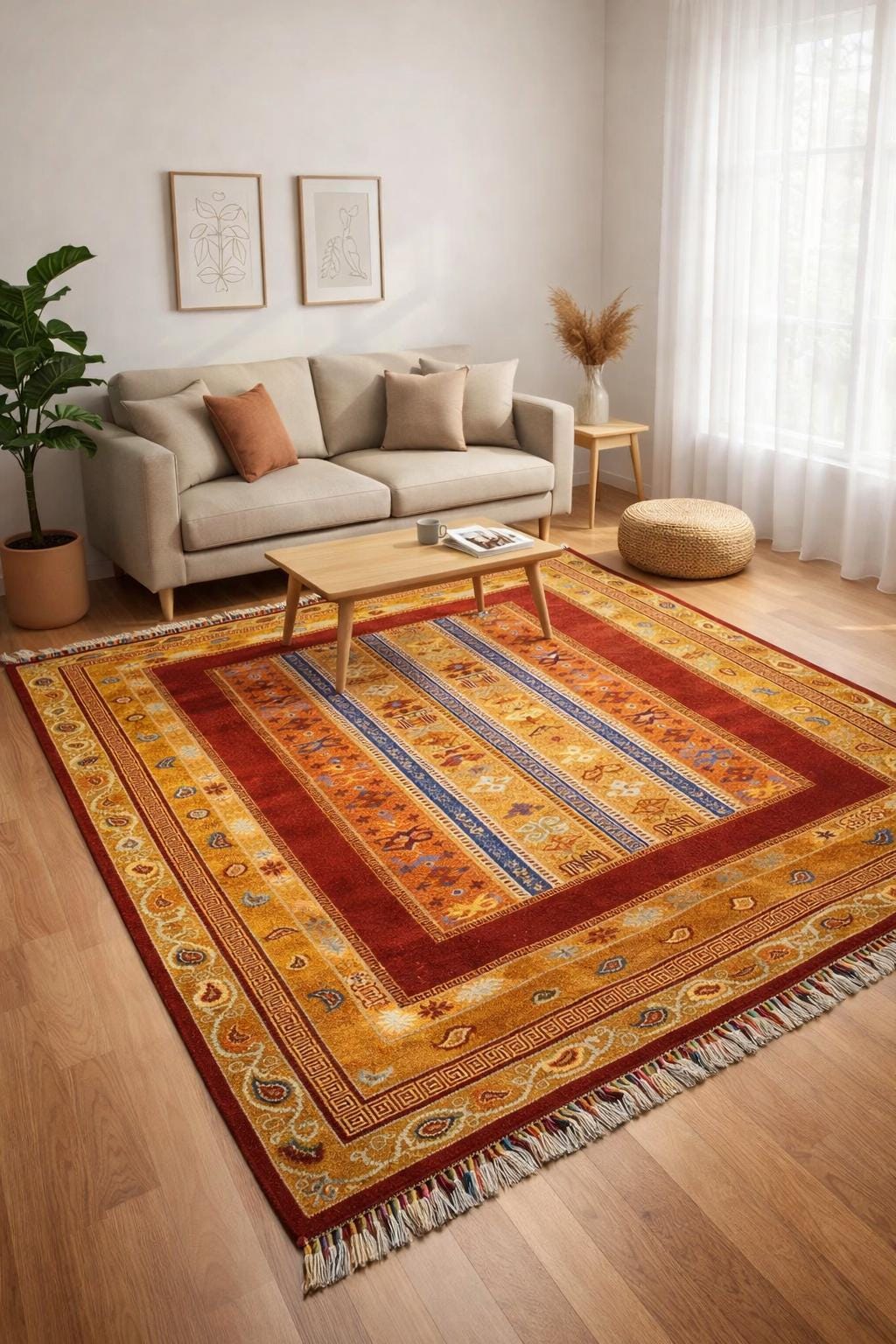 Handmade Turkish Oushak Rug, Vintage Anatolian Wool Carpet, Floral Traditional Area Rug 6.56x4.92 ft