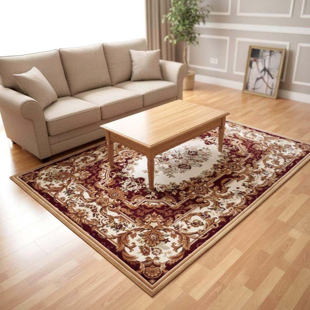 Handwoven Chinese Wool Rug, Burgundy Floral Oriental Area Rug, Traditional Living Room Carpet, Vintage Decor Rug, One of a Kind 5.57x7.87 ft