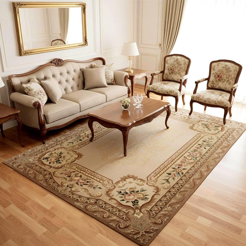 Handwoven Chinese Wool Rug 5.57x7.87 ft Floral Oriental Area Rug Beige Traditional European Living Room Carpet One of a Kind
