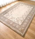 Handwoven Chinese Wool Rug 5.6x7.9 ft Beige Oriental Area Rug Traditional Floral Carpet Classic Living Room Decor One of a Kind