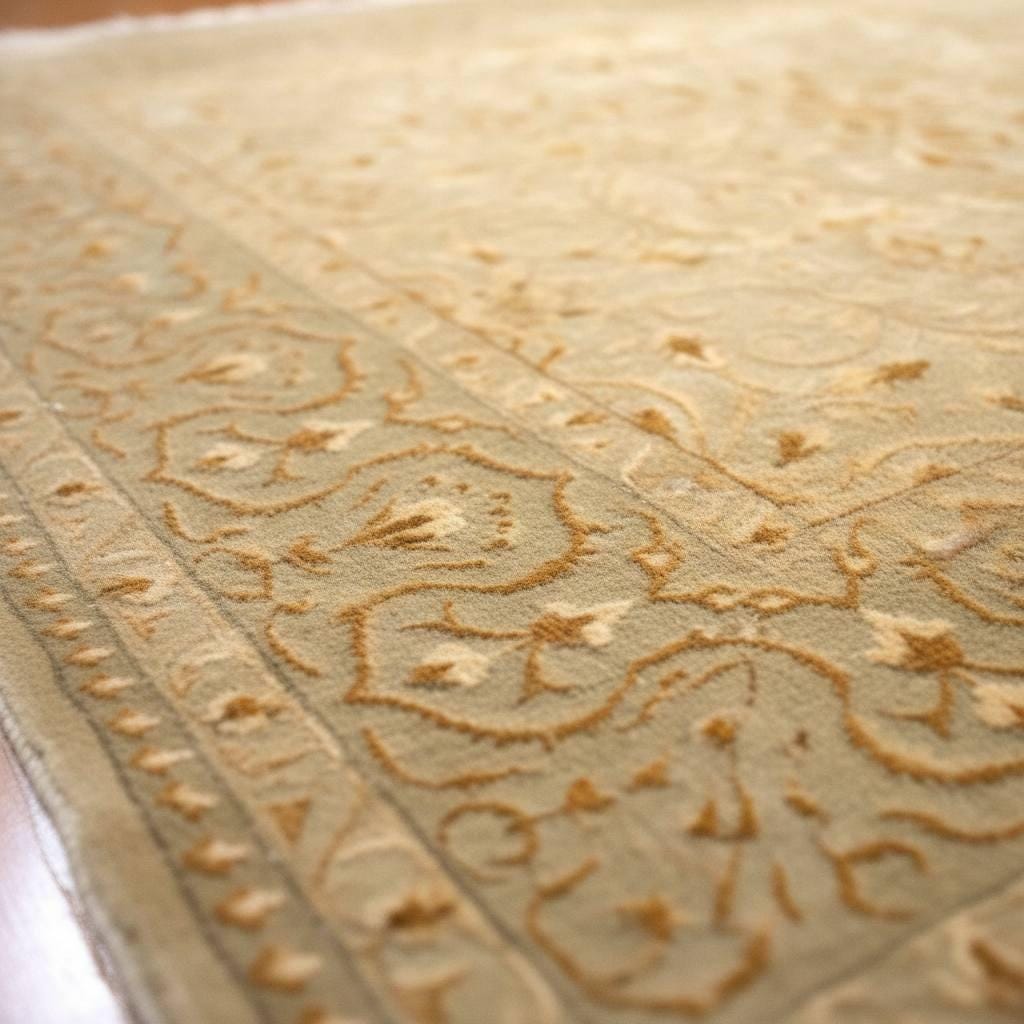Handwoven Indian Silk Wool Rug 5.57x7.87 ft, One of a Kind Oriental Area Rug, Luxury Floral Carpet, Beige Gold Vintage Style Living Room Rug