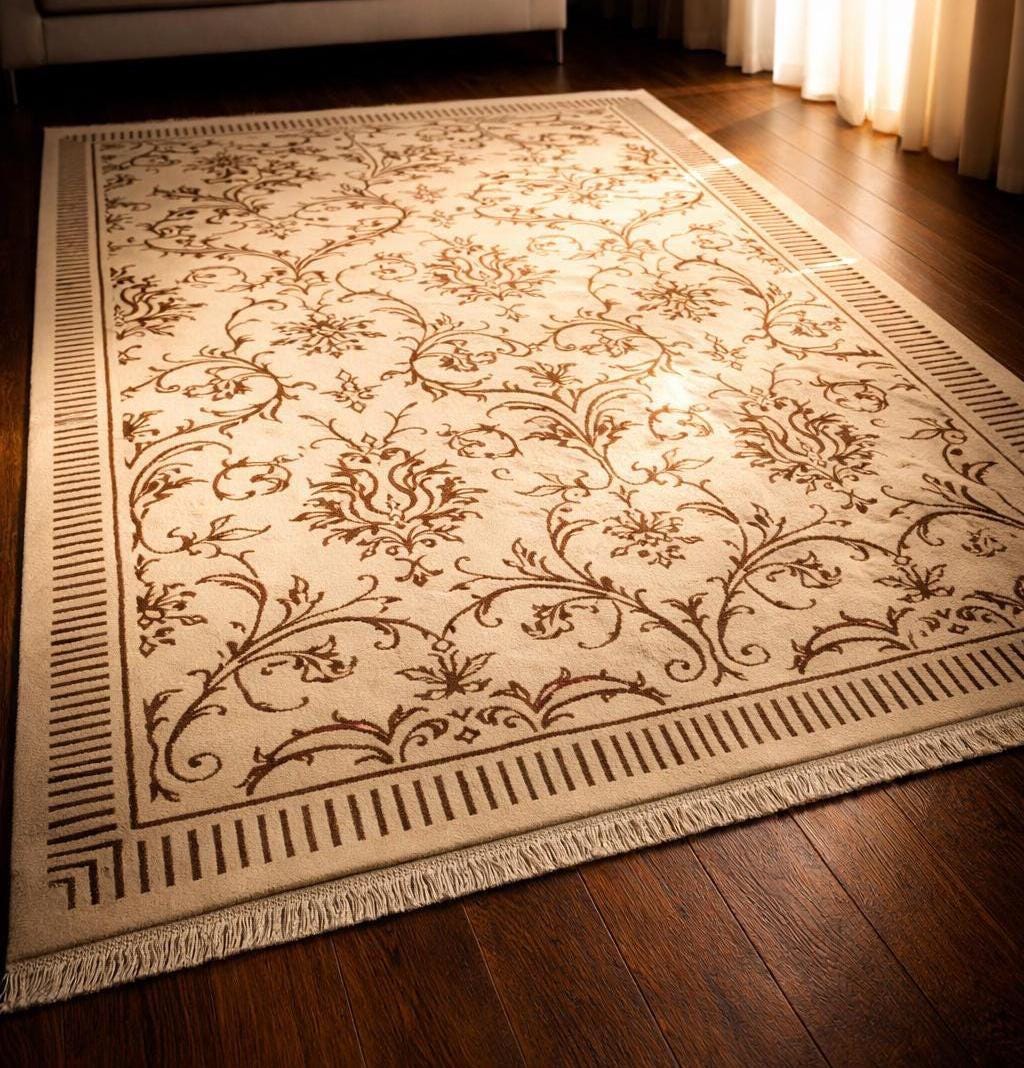 Hand Knotted Wool Silk Rug 6.5x10 – Luxury Floral Area Rug, Handmade Oriental Carpet, Large Living Room Rug, Free Express Shipping USA