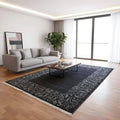 Black Gray Modern Area Rug Indian Hand Woven Rug Viscose Bamboo Silk Rug Luxury Living Room Rug Decorative Border Bedroom Rug