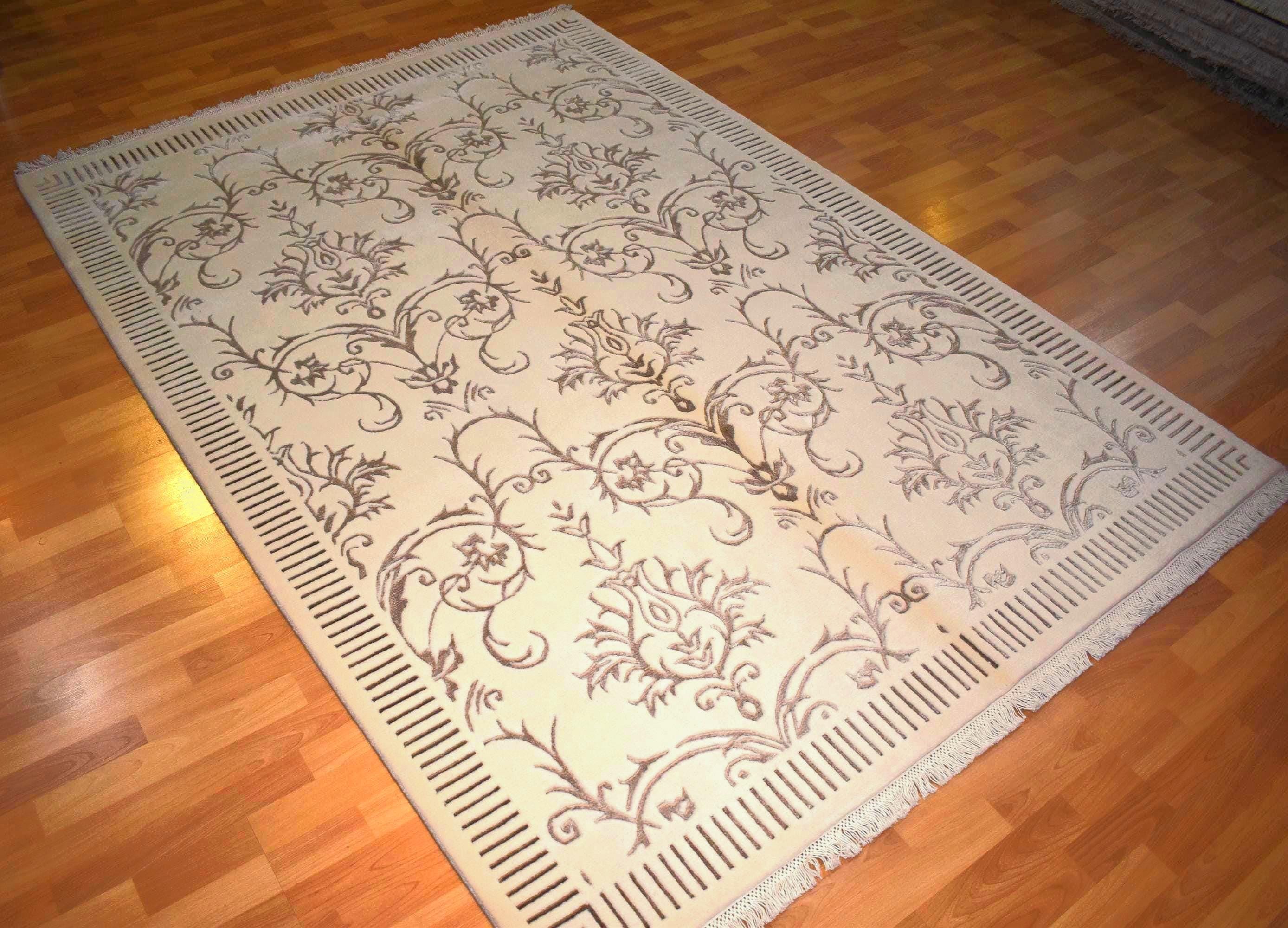Hand Knotted Wool Silk Rug 6.5x10 – Luxury Floral Area Rug, Handmade Oriental Carpet, Large Living Room Rug, Free Express Shipping USA