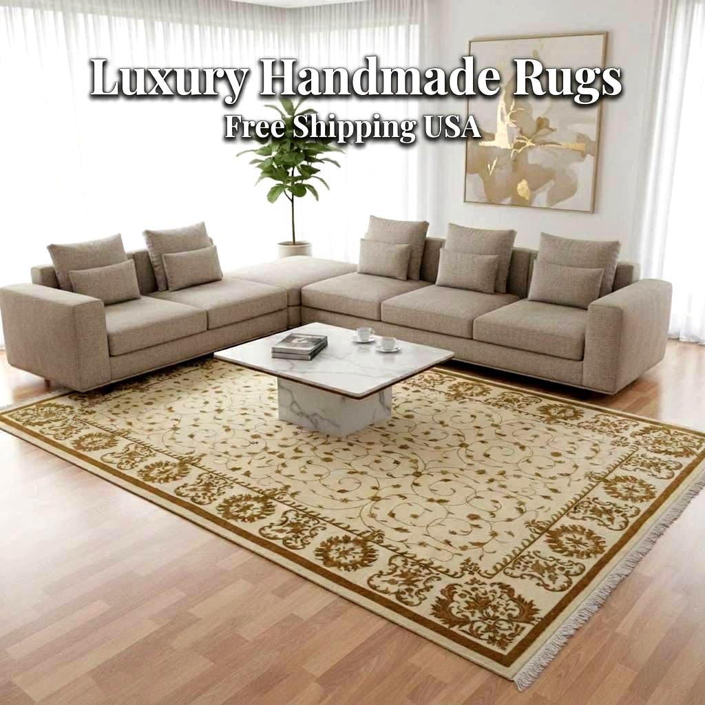 Hand Knotted Wool Silk Rug 6.5x10 – Luxury Floral Oriental Area Rug, Large Living Room Carpet, Handmade, Free Express Shipping USA