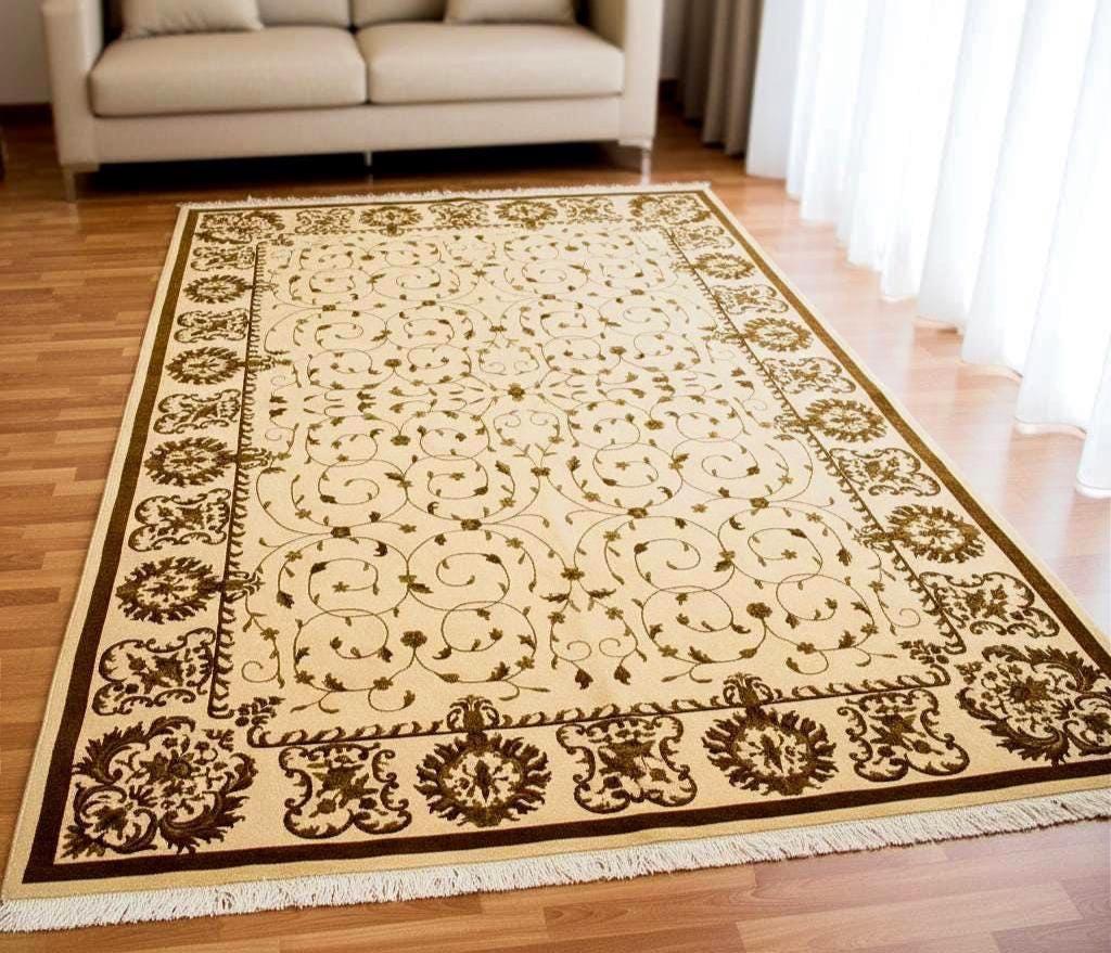 Hand Knotted Wool Silk Rug 6.5x10 – Luxury Floral Oriental Area Rug, Large Living Room Carpet, Handmade, Free Express Shipping USA