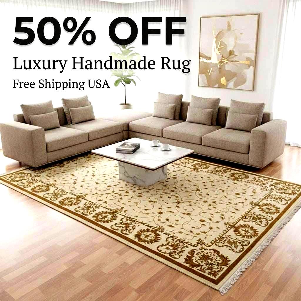 Hand Knotted Wool Silk Rug 6.5x10 – Luxury Floral Oriental Area Rug, Large Living Room Carpet, Handmade, Free Express Shipping USA