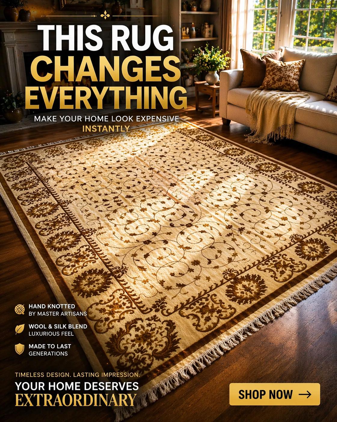 Hand Knotted Wool Silk Rug 6.5x10 – Luxury Floral Oriental Area Rug, Large Living Room Carpet, Handmade, Free Express Shipping USA