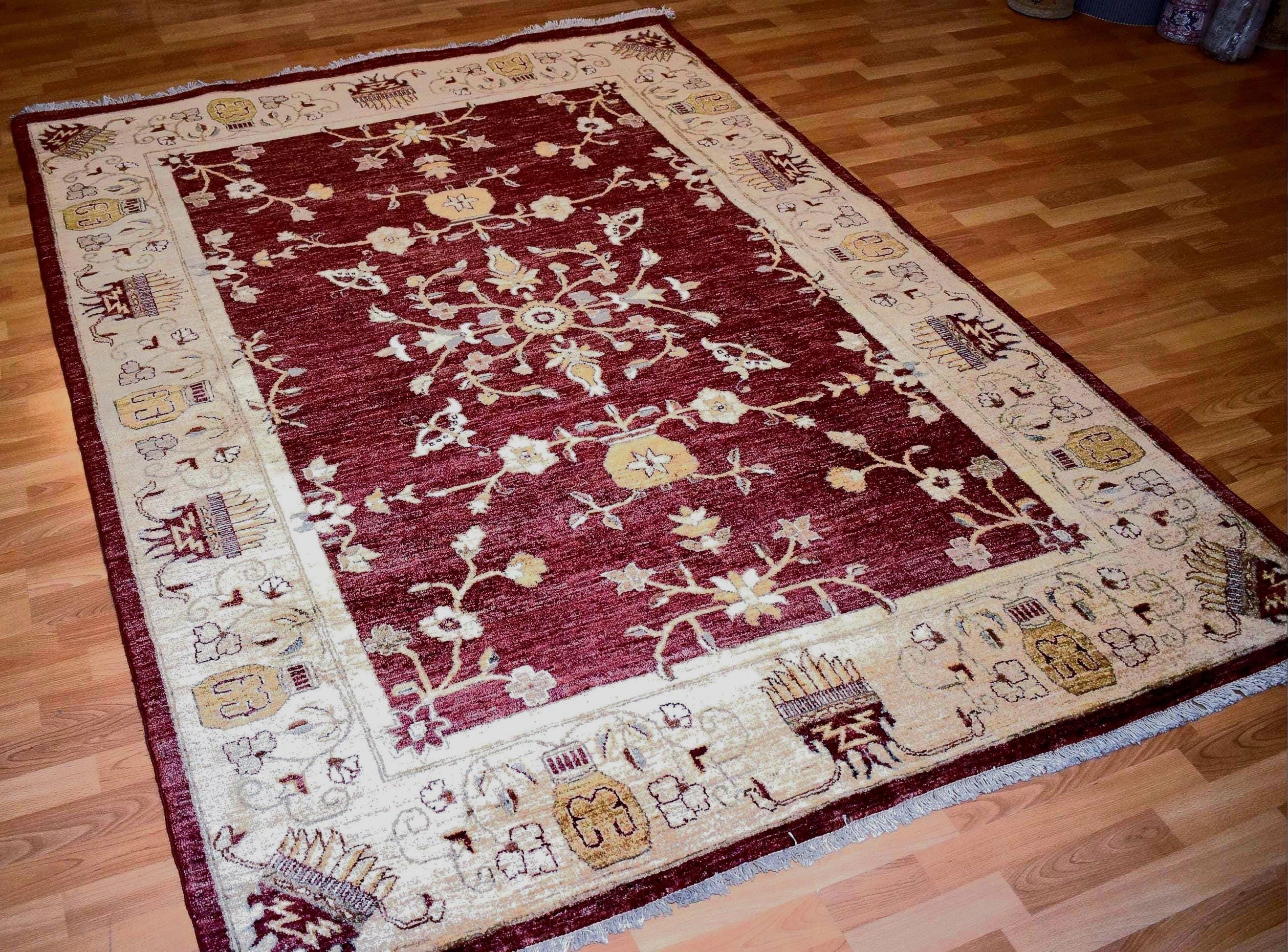Handmade Vintage Oushak Rug, Turkish Anatolian Wool Carpet, Traditional Red Area Rug, One of a Kind Oriental Rug, 5.57x7.87 ft Unique Piece