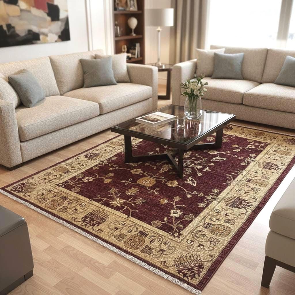 Red Afghan Rug 5x8 ft – Handmade Wool Vintage Area Rug, One of a Kind Oriental Carpet, Small Living Room Rug