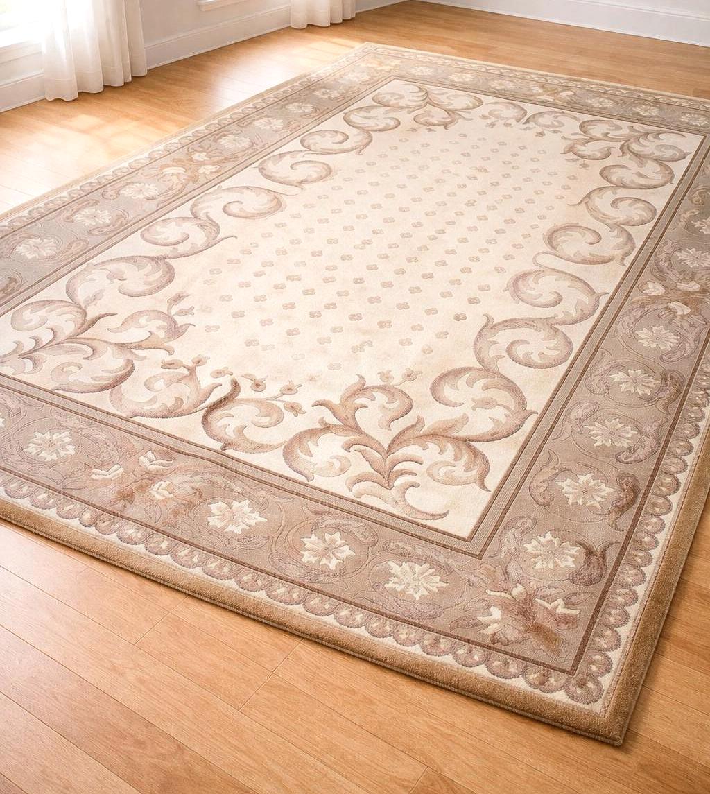 Handwoven Chinese Wool Rug 5.6x7.9 ft Beige Oriental Area Rug Traditional Floral Carpet Classic Living Room Decor One of a Kind