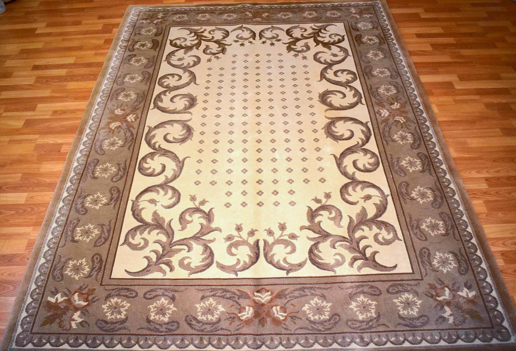 Handwoven Chinese Wool Rug 5.6x7.9 ft Beige Oriental Area Rug Traditional Floral Carpet Classic Living Room Decor One of a Kind