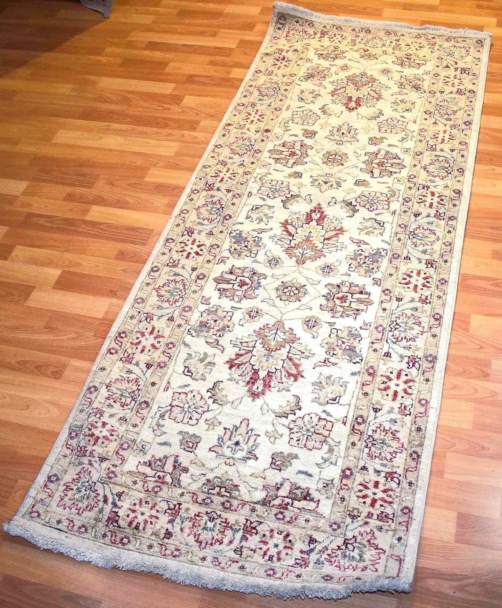 One of a Kind Handwoven Afghan Wool Runner Rug 2.6x6.5 ft Vintage Oriental Hallway Runner Cream Red Tribal Narrow Corridor Rug OOAK