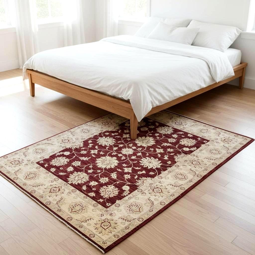One of a Kind Handwoven Afghan Wool Rug 8x6 Ft Red Traditional Oriental Carpet, Tribal Handmade Area Rug, Vintage Living Room Decor
