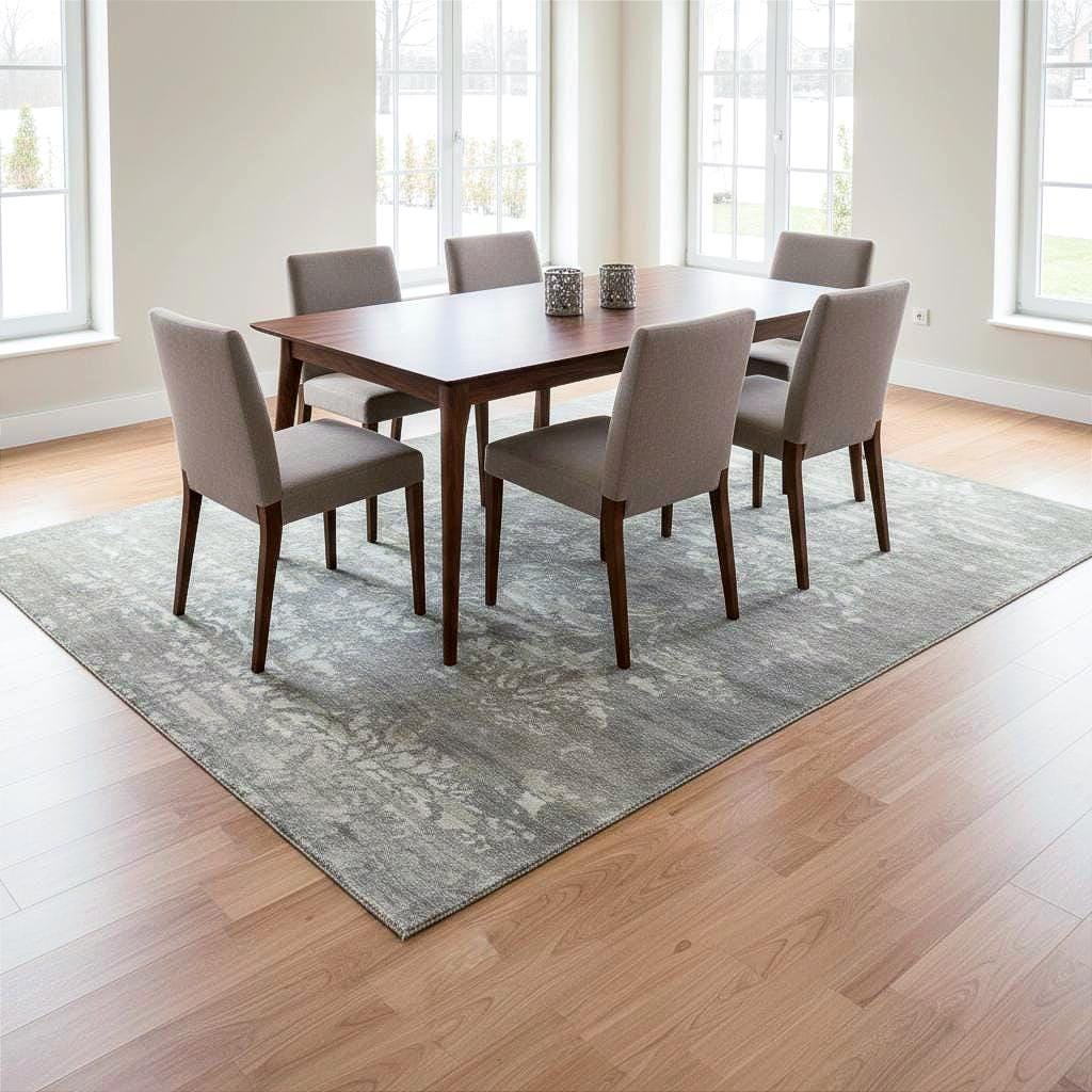Handwoven Bamboo Silk Rug 5.57x7.87 ft Modern Indian Area Rug, One of a Kind OOAK Carpet, Luxury Neutral Contemporary Living Room Rug