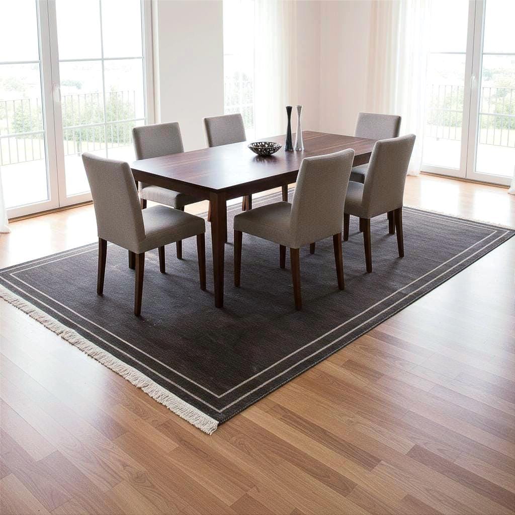 Handwoven Bamboo Silk Rug 5.57x7.87 ft Modern Indian Luxury Area Rug, One of a Kind OOAK Dark Brown Minimalist Carpet for Living Room Decor