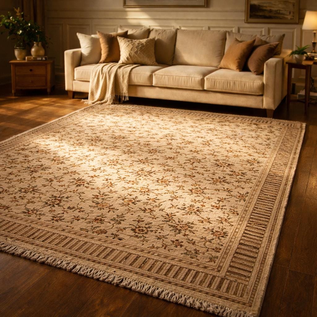 Hand Knotted Wool Silk Rug 6.5x10 – Luxury Floral Area Rug, Handmade Oriental Carpet, Large Living Room Rug, Free Express Shipping USA