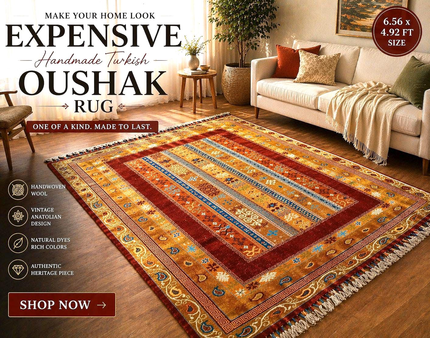 Handmade Turkish Oushak Rug, Vintage Anatolian Wool Carpet, Floral Traditional Area Rug 6.56x4.92 ft
