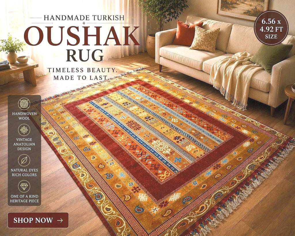 Handmade Turkish Oushak Rug, Vintage Anatolian Wool Carpet, Floral Traditional Area Rug 6.56x4.92 ft