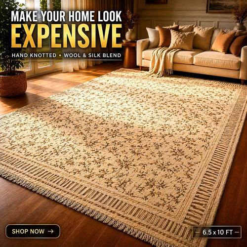 Hand Knotted Wool Silk Rug 6.5x10 – Luxury Floral Area Rug, Handmade Oriental Carpet, Large Living Room Rug, Free Express Shipping USA
