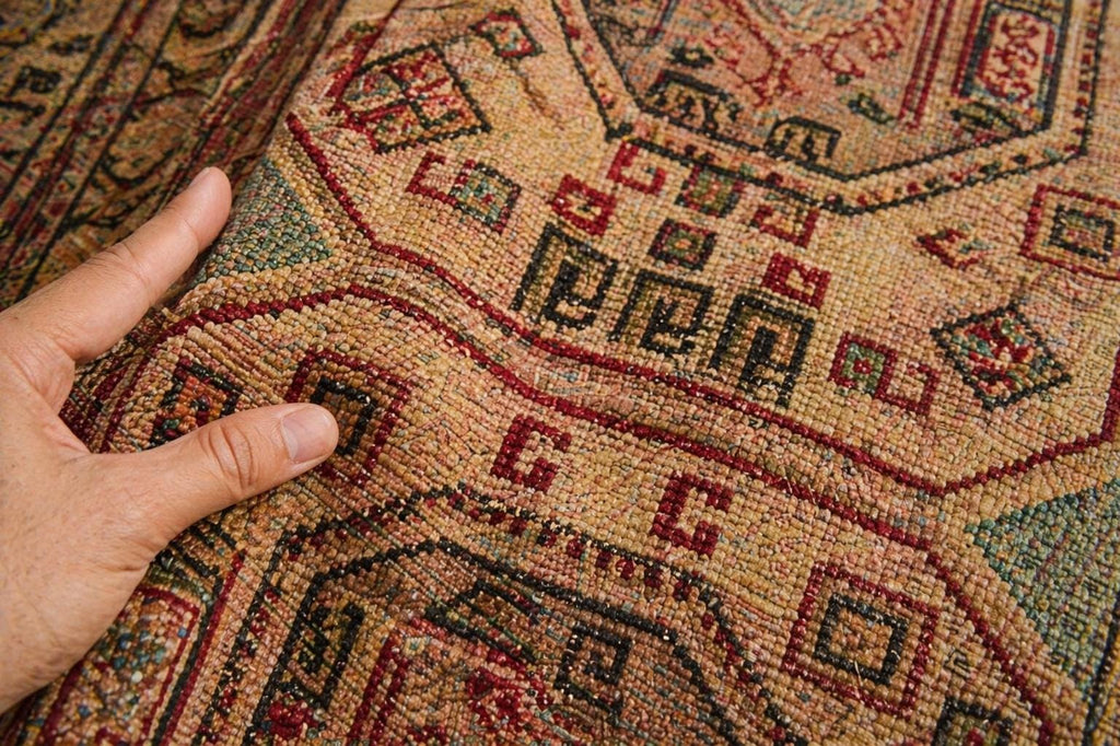 Hand Knotted Wool Rug 6.5x9.8 ft Vintage Turkish Kayseri Bunyan Rug, Large Living Room Area Rug, Beige Neutral Oriental Carpet One of a Kind