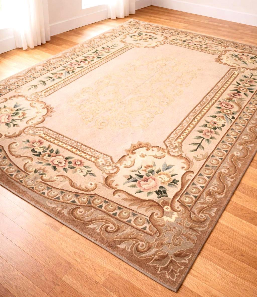 Handwoven Chinese Wool Rug 5.57x7.87 ft Floral Oriental Area Rug Beige Traditional European Living Room Carpet One of a Kind