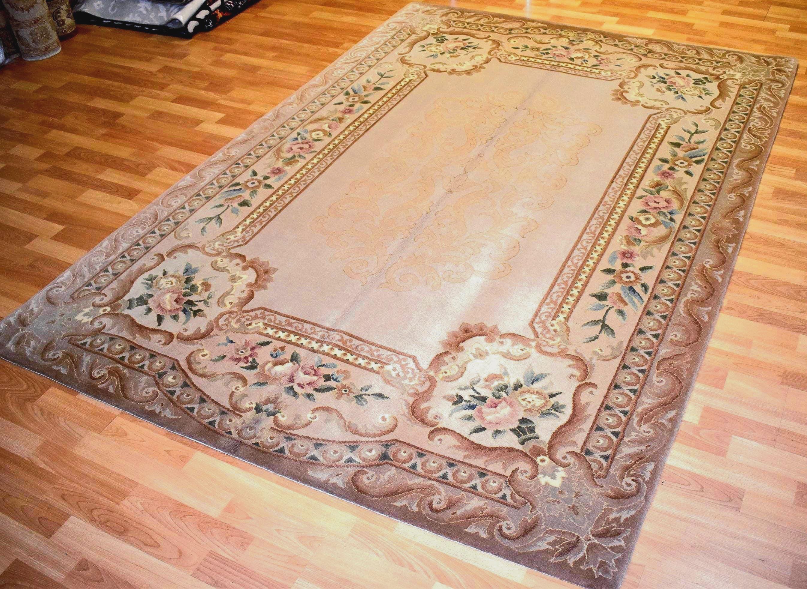 Handwoven Chinese Wool Rug 5.57x7.87 ft Floral Oriental Area Rug Beige Traditional European Living Room Carpet One of a Kind