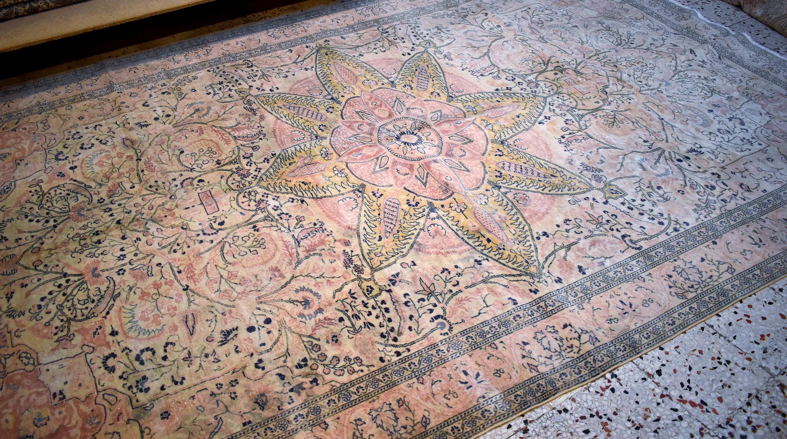 Handwoven Turkish Kayseri Rug 11.4 x 7.5 ft – Wool & Cotton Oriental Area Rug, Large Vintage Floral Carpet, One of a Kind Living Room Rug