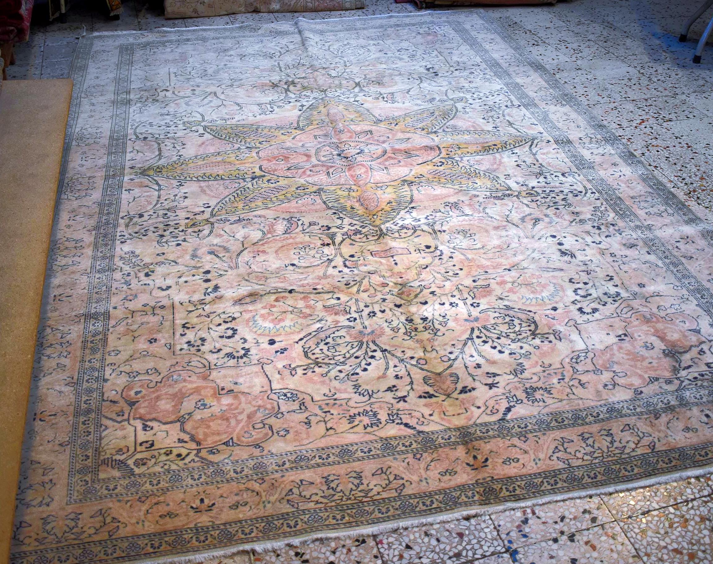 Handwoven Turkish Kayseri Rug 11.4 x 7.5 ft – Wool & Cotton Oriental Area Rug, Large Vintage Floral Carpet, One of a Kind Living Room Rug