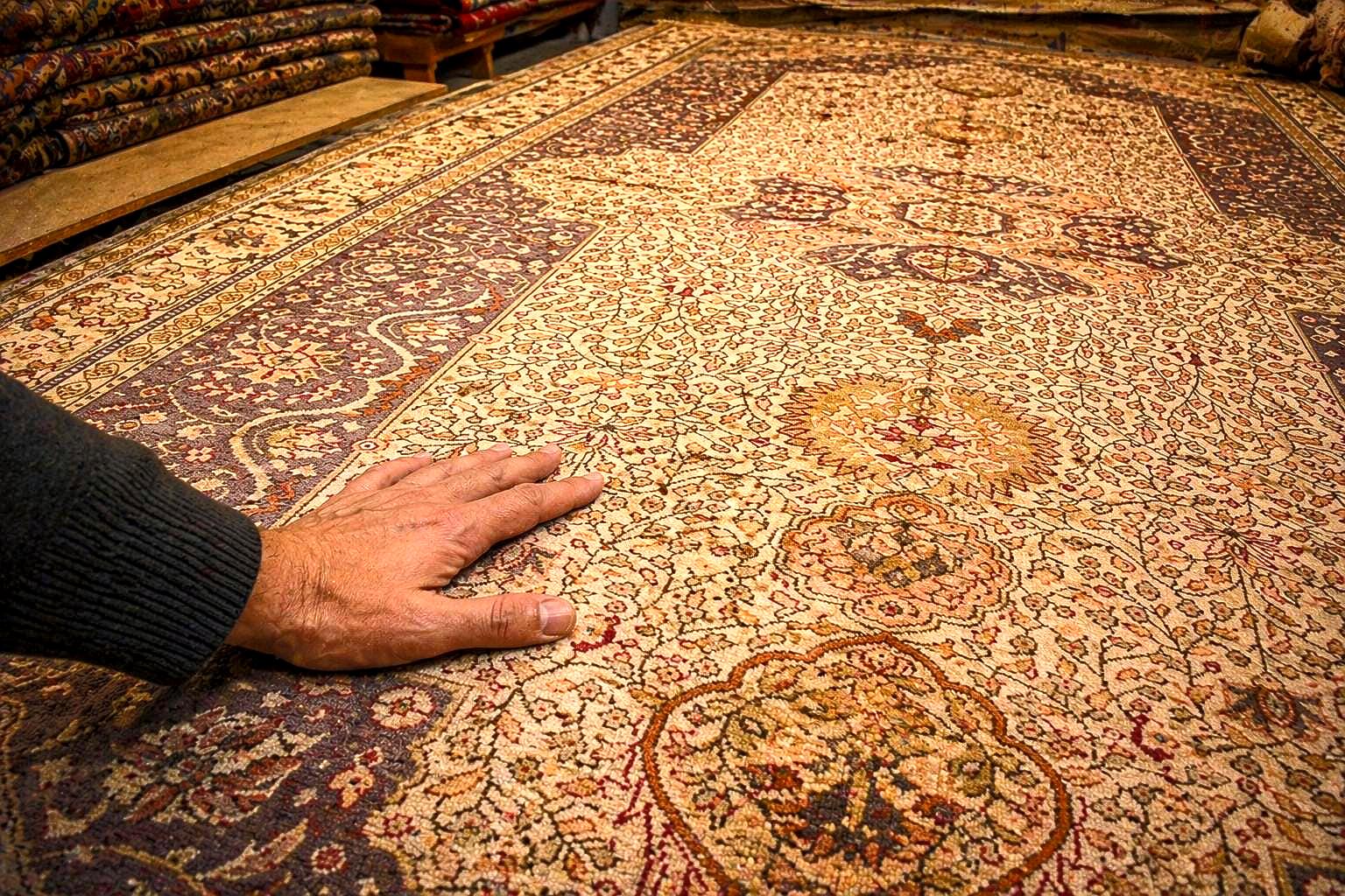 Hand Knotted Vintage Turkish Kayseri Rug 12x8 ft, Large Wool Area Rug, Neutral Oriental Carpet, One of a Kind Luxury Rug