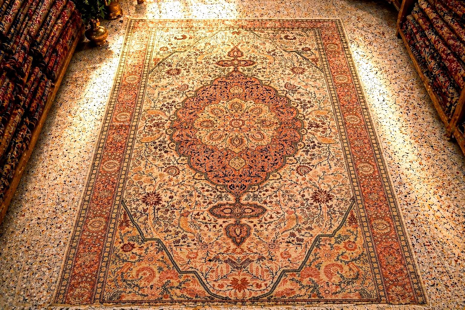 Hand Knotted Kayseri Rug 7.5x12 ft, Vintage Turkish Area Rug, Large Oushak Style Carpet, Handmade Wool Rug, Neutral Luxury Living Room Rug
