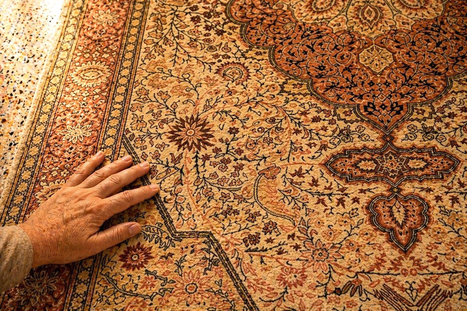 Hand Knotted Kayseri Rug 7.5x12 ft, Vintage Turkish Area Rug, Large Oushak Style Carpet, Handmade Wool Rug, Neutral Luxury Living Room Rug