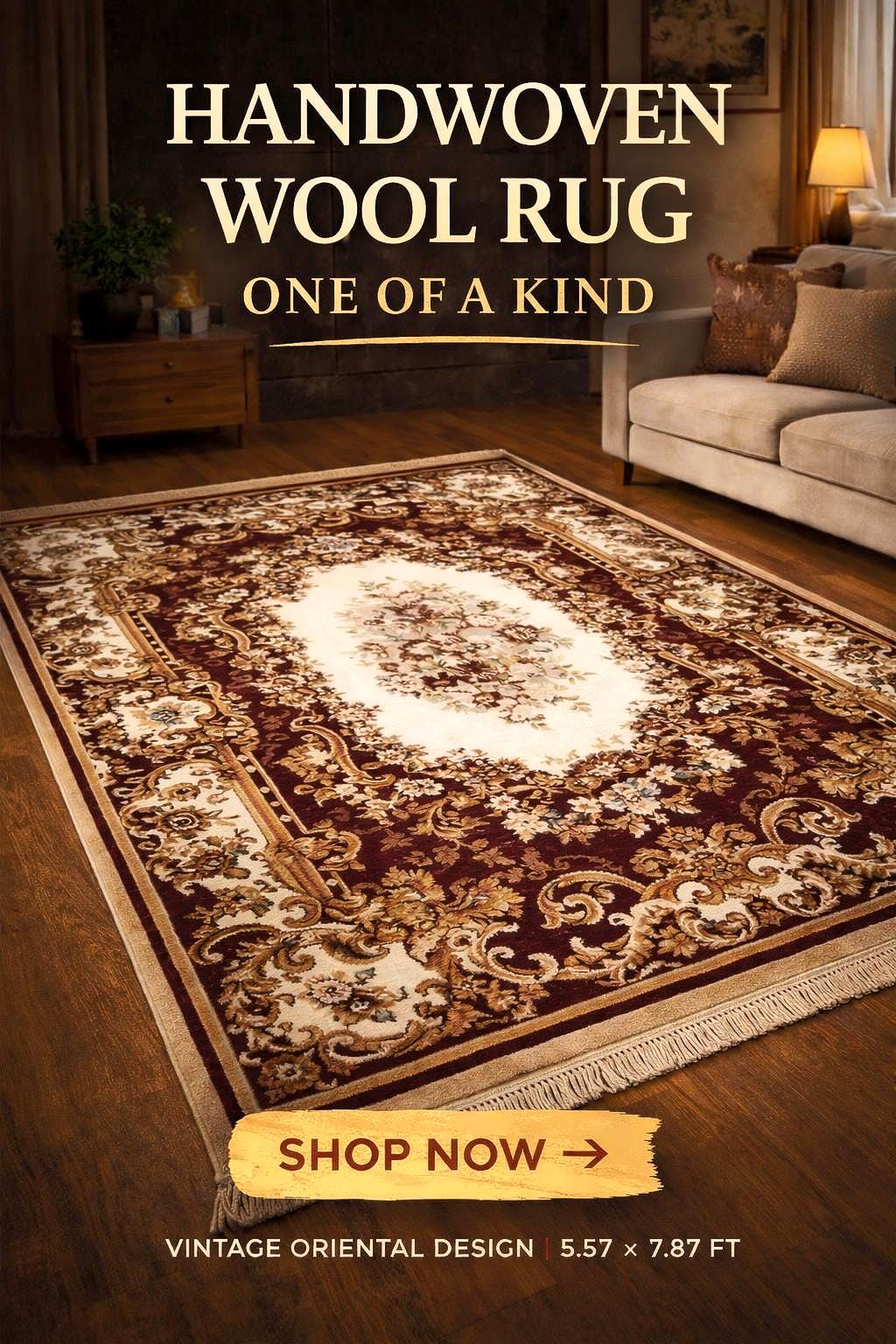 Handwoven Chinese Wool Rug, Burgundy Floral Oriental Area Rug, Traditional Living Room Carpet, Vintage Decor Rug, One of a Kind 5.57x7.87 ft