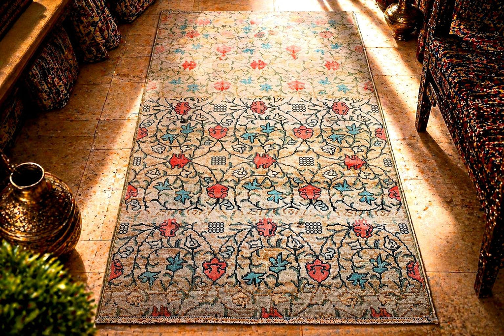 Hand Knotted Turkish Rug 8.3x3.5 ft Vintage Handmade Wool Rug, One of a Kind Oushak Style Runner Rug, Neutral Floral Area Rug