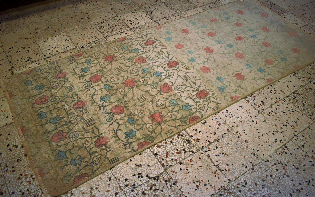 Hand Knotted Turkish Rug 8.3x3.5 ft Vintage Handmade Wool Rug, One of a Kind Oushak Style Runner Rug, Neutral Floral Area Rug