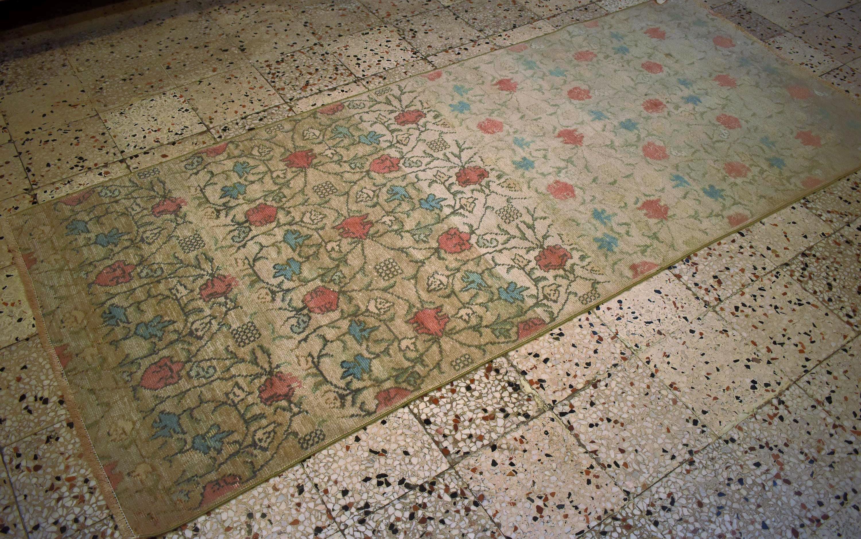 Hand Knotted Turkish Rug 8.3x3.5 ft Vintage Handmade Wool Rug, One of a Kind Oushak Style Runner Rug, Neutral Floral Area Rug