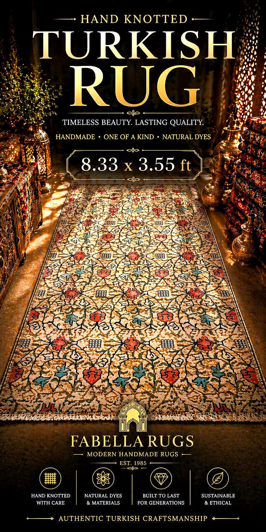 Hand Knotted Turkish Rug 8.3x3.5 ft Vintage Handmade Wool Rug, One of a Kind Oushak Style Runner Rug, Neutral Floral Area Rug